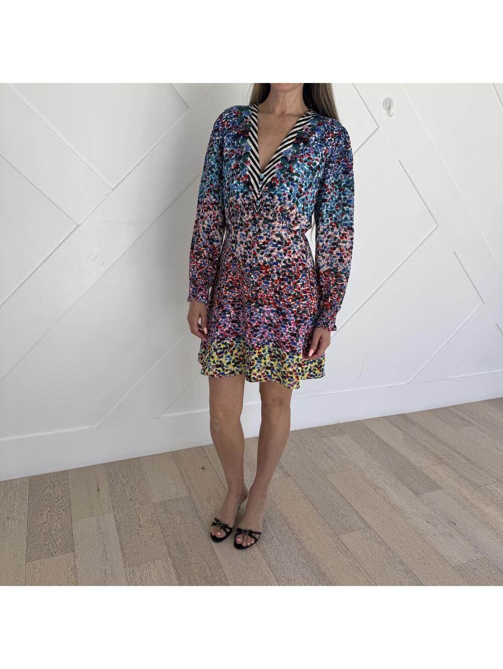 Saloni Multicolor Floral Silk Mini Vacation Dress US 6 UK 10